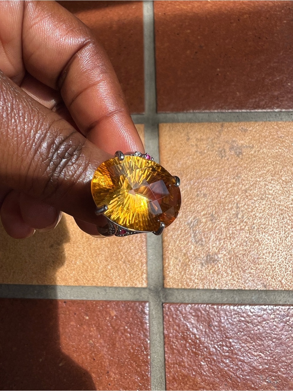 Genuine Golden Citrine s925 With Lab Grown Ruby  Cocktail Ring - 15*20mm (large)